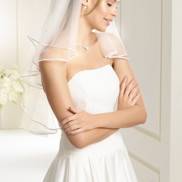 Velo con bordo in raso, 80/60 con Swarovsky