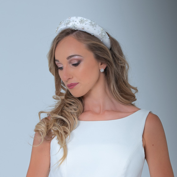 Cerchietto velluto con cristalli e perle