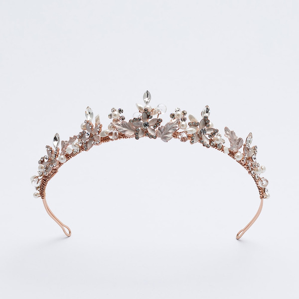 Tiara con foglie e cristalli rose gold