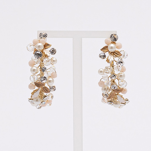 Orecchini con foglioline, perle e cristalli gold