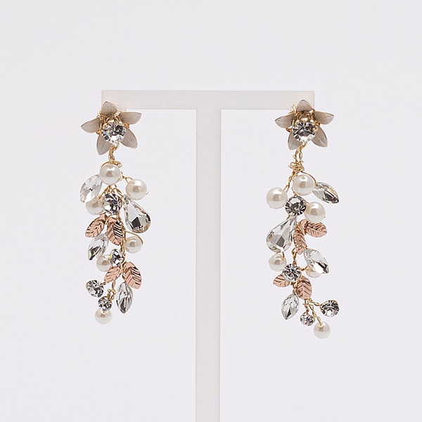 Orecchini con fiore, perle e cristalli gold