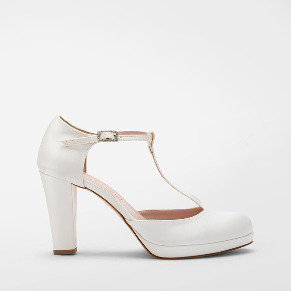 Scarpa sposa raso bianco, tacco grosso 8,5