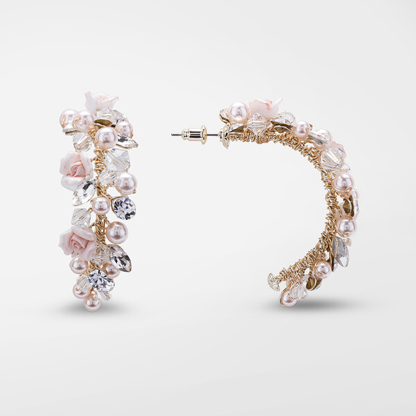 Orecchini con roselline e cristalli rosa gold