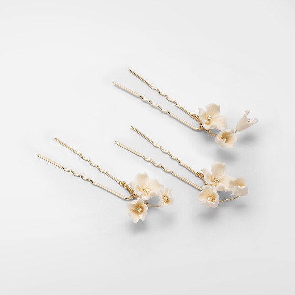 Set 3 forcine con fiori in porcellana