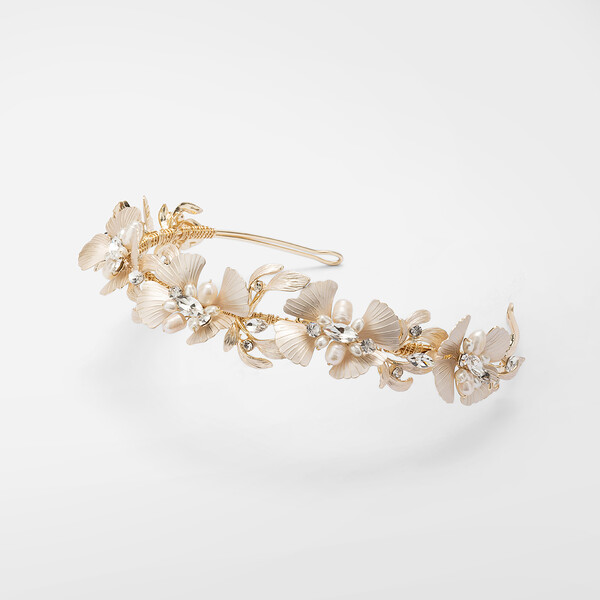 Tiara con fiori cristalli e perle di fiume