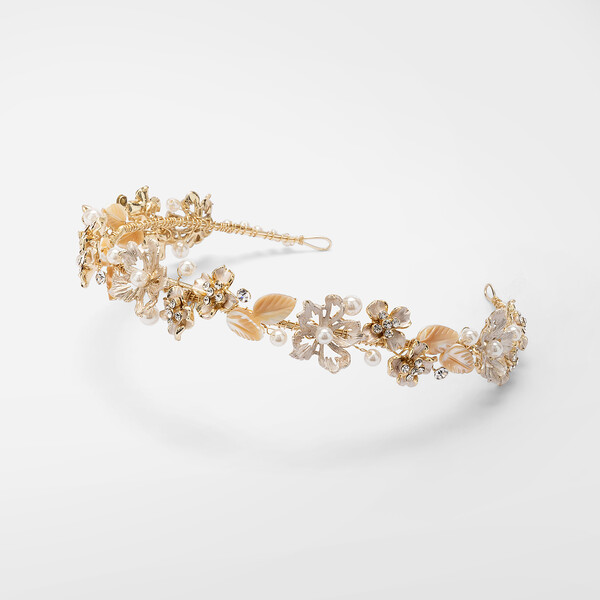 Tiara con fiori e cristalli gold