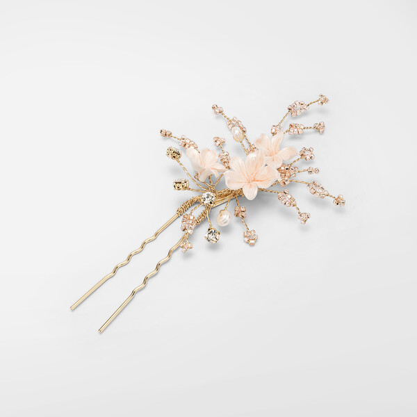 Forcina con fiori perle e cristalli rose gold
