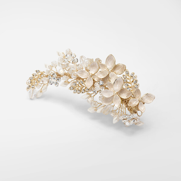 Fermaglio con fiori e cristalli dorato