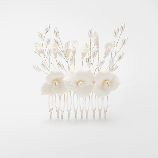Pettinino con fiori in porcellana