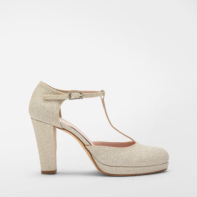 Bridal shoe with glitter, block heel 8.5 cm
